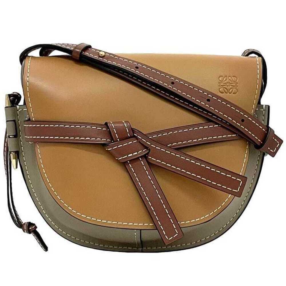 Loewe Shoulder Bag Brown Beige Gate Leather Flap Logo Crossbody Calf